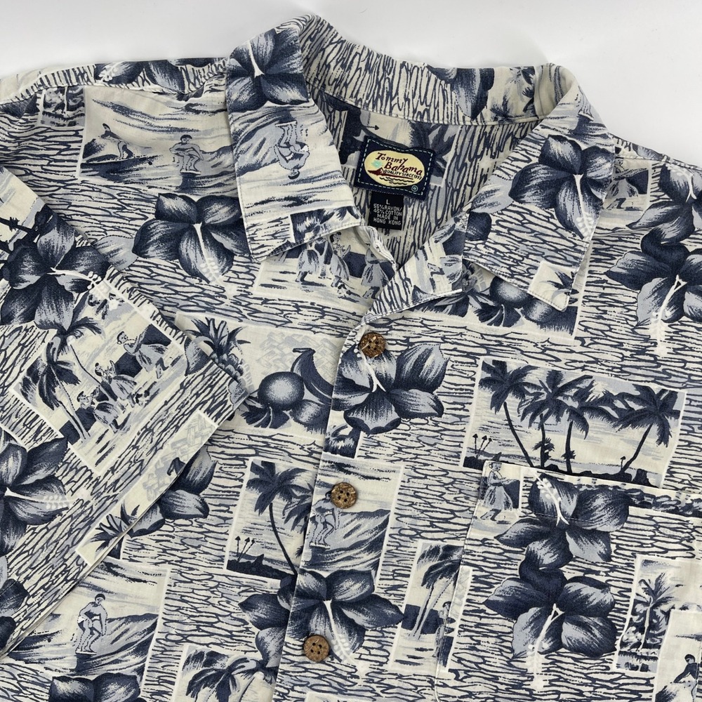 Tommy Bahama Mens Large Hawaiian Shirt Tropical‎ Print Short Sleeve Button Up